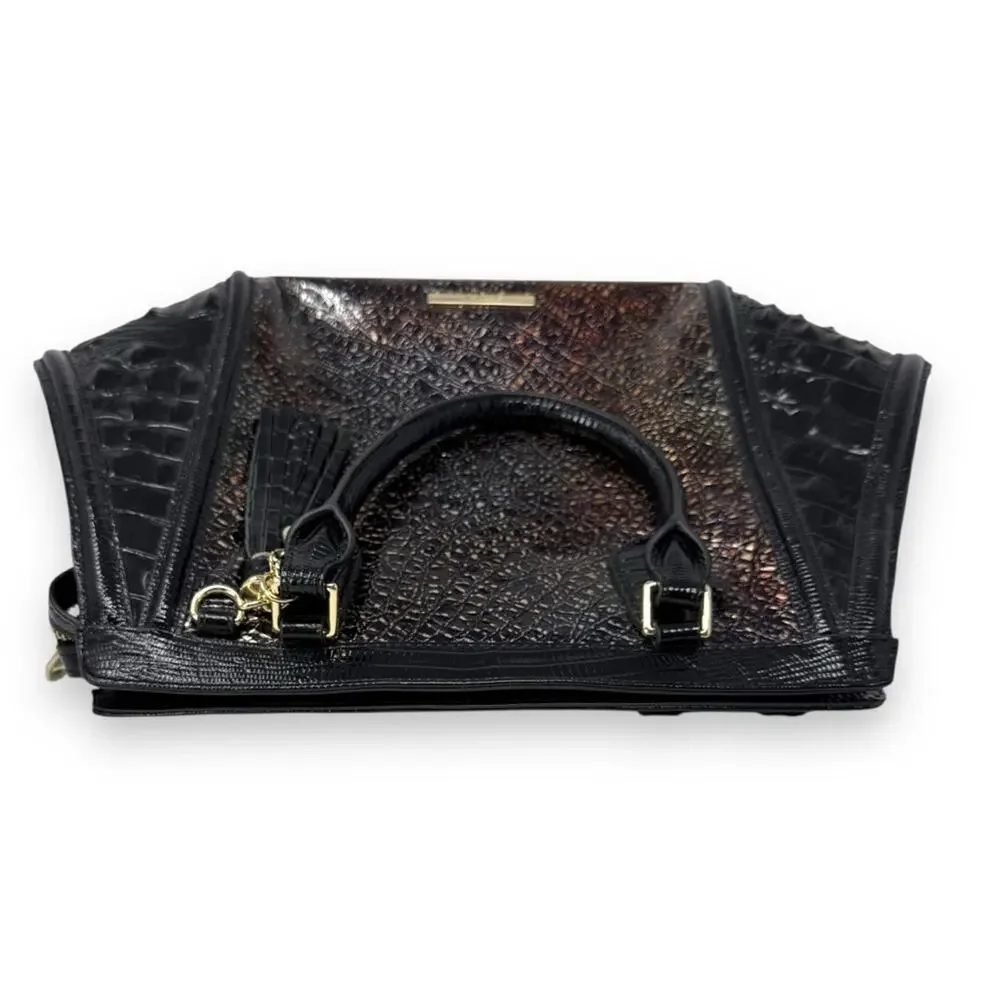 Brahmin Arden Satchel Multi Florin Handbag Croc-Embossed Color Block Leather